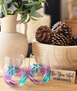 "Amani" Set of 2 Stemless Wine Glasses.