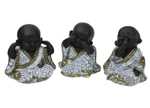 "NEW" Set of 3 Monk Buddha's - See no Evil , Hear no Evil & Speak no Evil