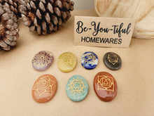 Load image into Gallery viewer, Chakra Palm Stone Set with Symbols
